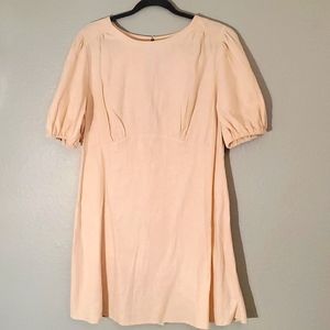 Asos Design Linen Khacki Mini Dress with Puff Sleeves NWT